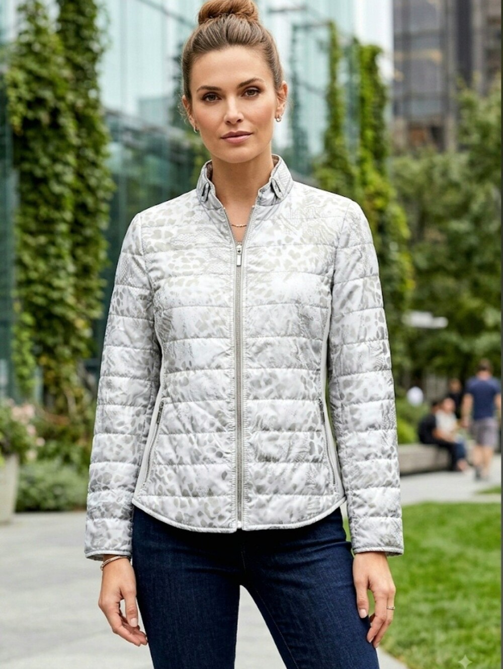 Chico's Animal Shine Quilted Puffer Jacket Silver Gray Metallic Size 0 (S/4)